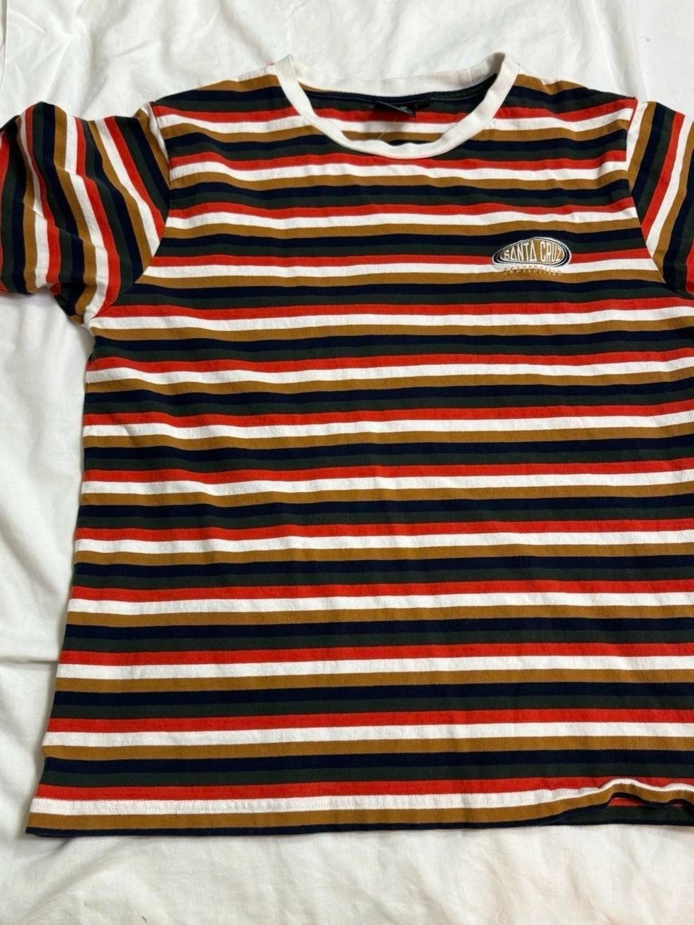 Santa Cruz Classic Strip 70s Multi Stripe T-Shirt Red & White Large